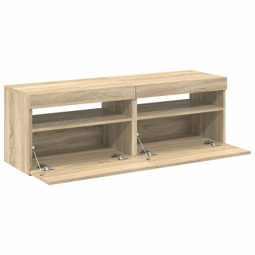 vidaXL Comode TV cu lumini LED, 2 buc., stejar Sonoma, 60x35x40 cm