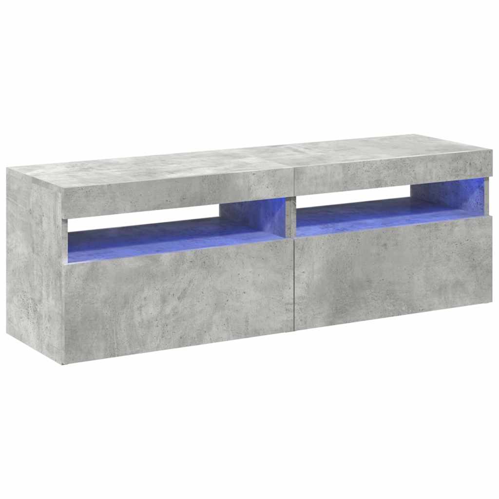 vidaXL Comode TV cu lumini LED, 2 buc., gri beton, 60x35x40 cm