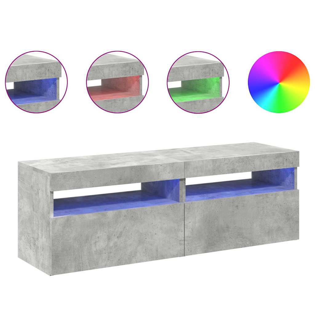 vidaXL Comode TV cu lumini LED, 2 buc., gri beton, 60x35x40 cm