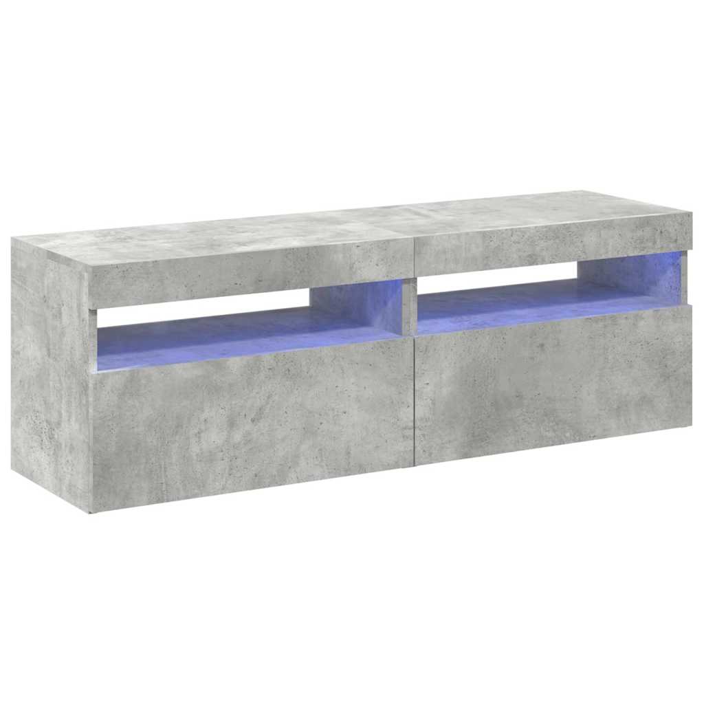 vidaXL Comode TV cu lumini LED, 2 buc., gri beton, 60x35x40 cm