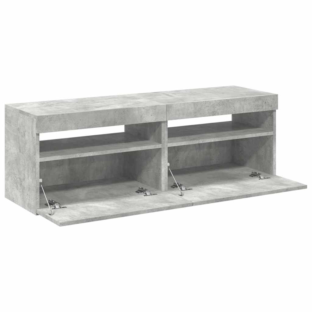 vidaXL Comode TV cu lumini LED, 2 buc., gri beton, 60x35x40 cm