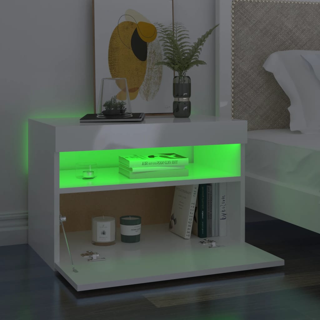 vidaXL Comodă TV cu lumini LED, alb extralucios, 60x35x40 cm