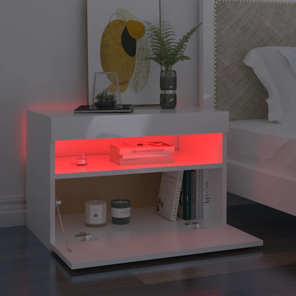 vidaXL Comodă TV cu lumini LED, alb extralucios, 60x35x40 cm