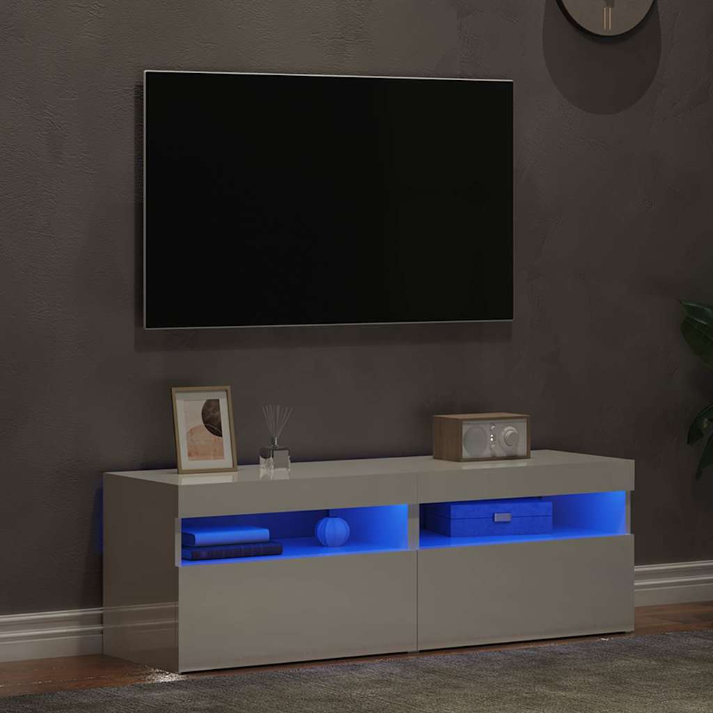 vidaXL Comode TV cu lumini LED, 2 buc., alb extralucios, 60x35x40 cm