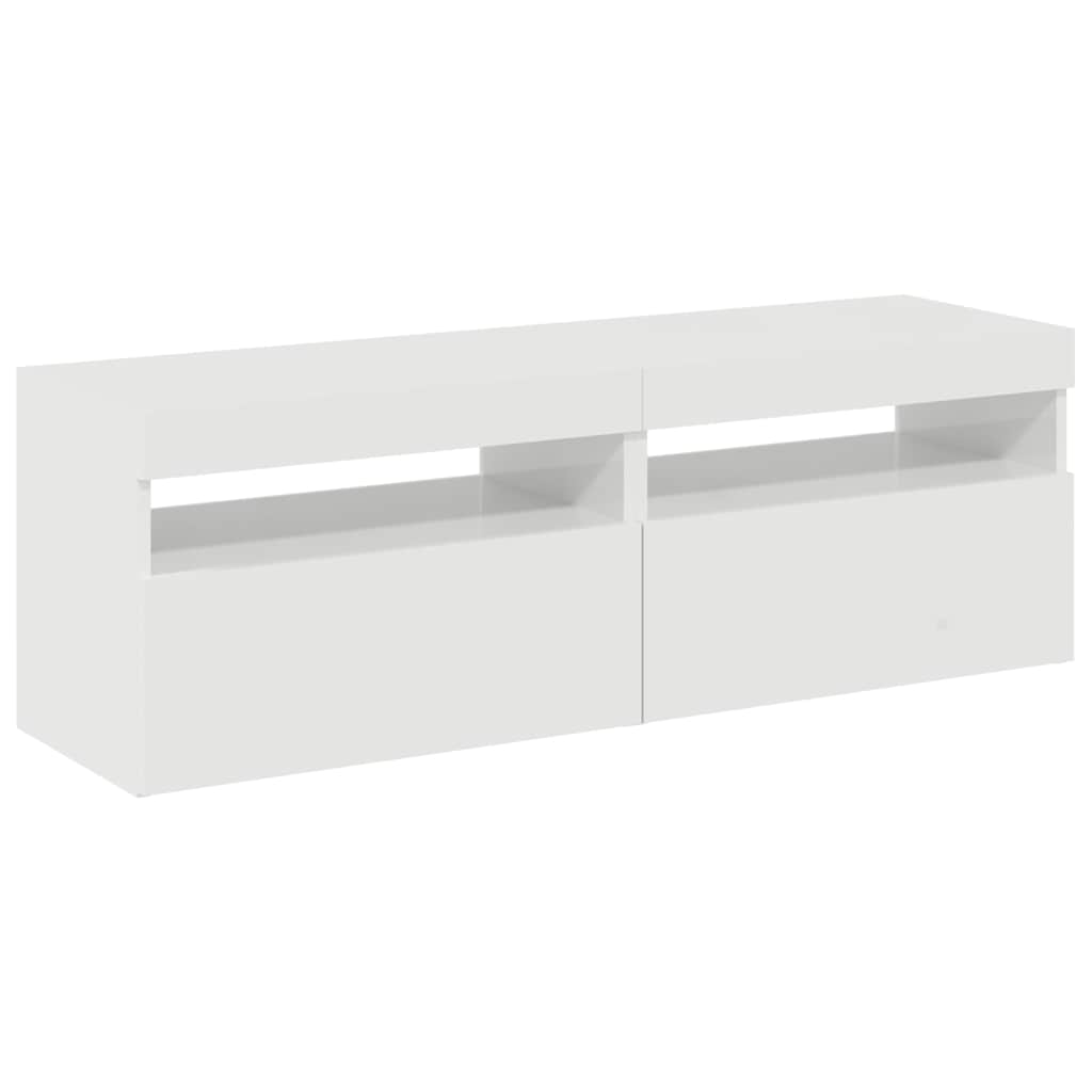 vidaXL Comode TV cu lumini LED, 2 buc., alb extralucios, 60x35x40 cm