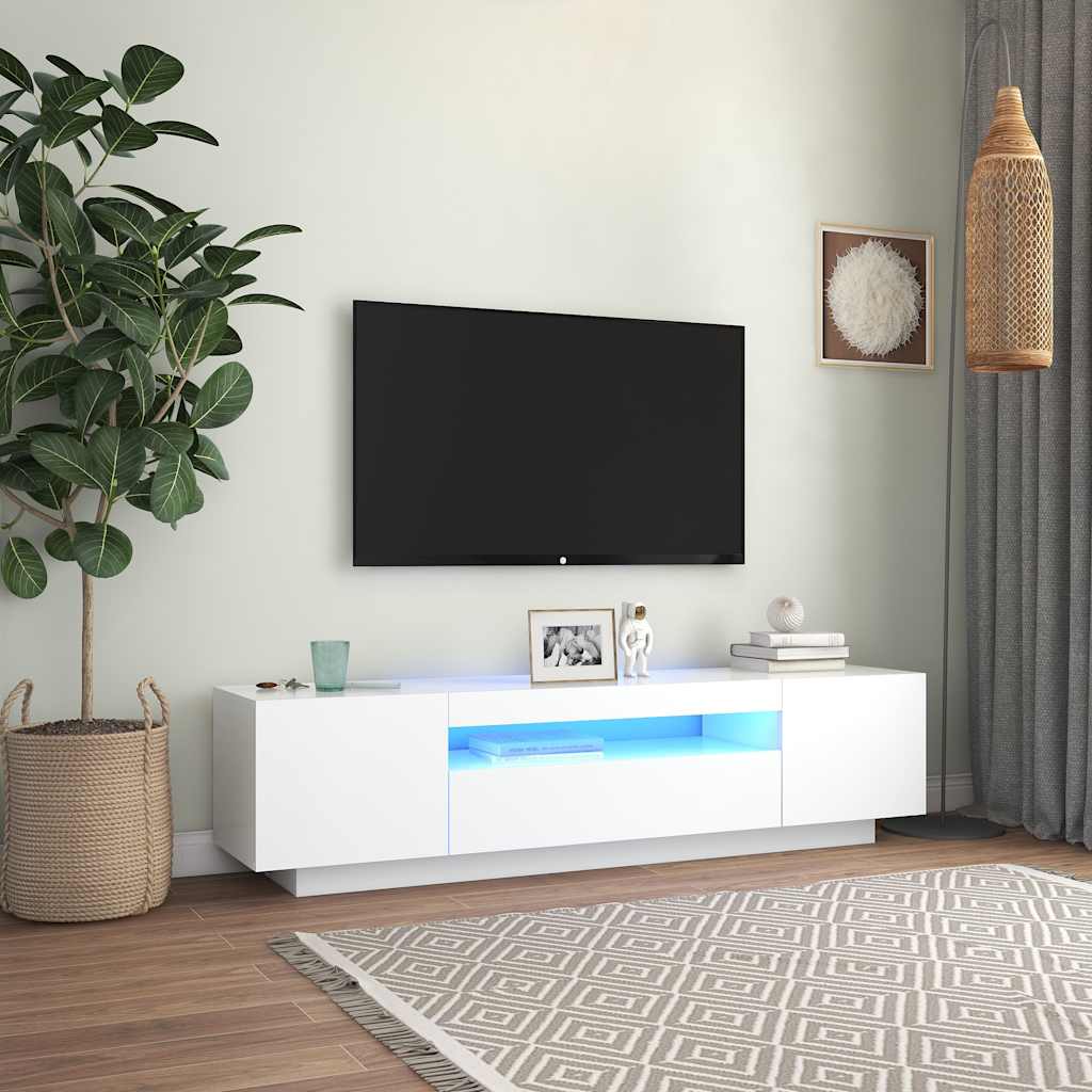 vidaXL Comodă TV cu lumini LED, alb, 160x35x40 cm vidaXL Comodă TV cu lumini LED, alb, 160x35x40 cm
