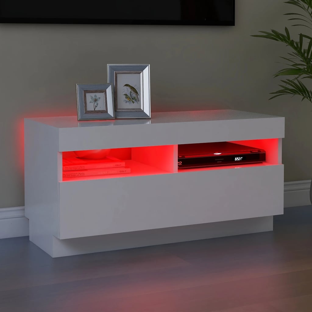 vidaXL Comodă TV cu lumini LED, alb, 80x35x40 cm vidaXL Comodă TV cu lumini LED, alb, 80x35x40 cm