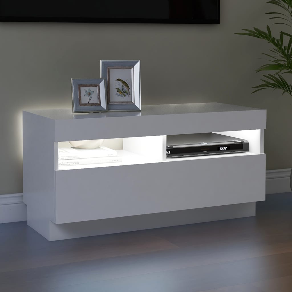 vidaXL Comodă TV cu lumini LED, alb, 80x35x40 cm vidaXL Comodă TV cu lumini LED, alb, 80x35x40 cm