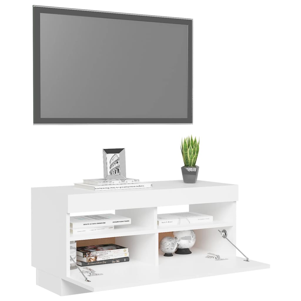 vidaXL Comodă TV cu lumini LED, alb, 80x35x40 cm vidaXL Comodă TV cu lumini LED, alb, 80x35x40 cm