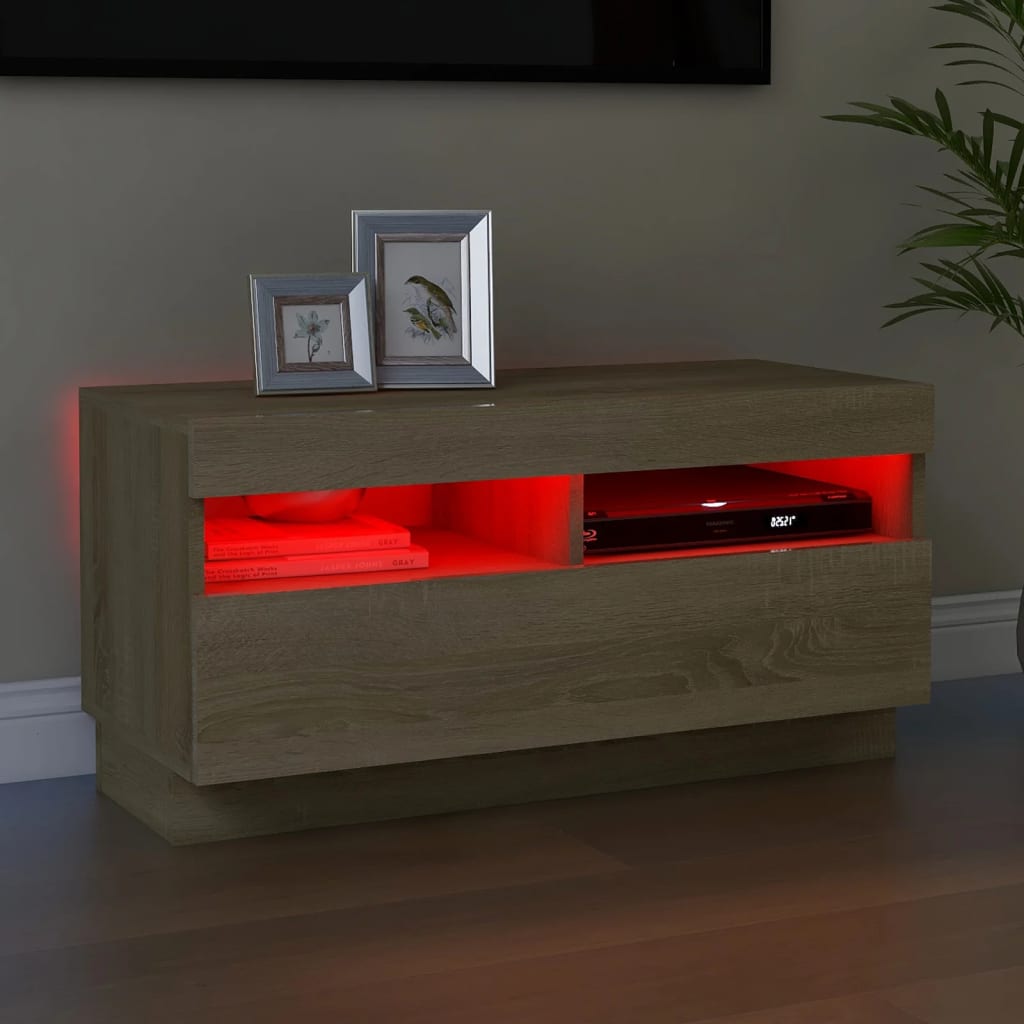 vidaXL Comodă TV cu lumini LED, stejar Sonoma, 80x35x40 cm