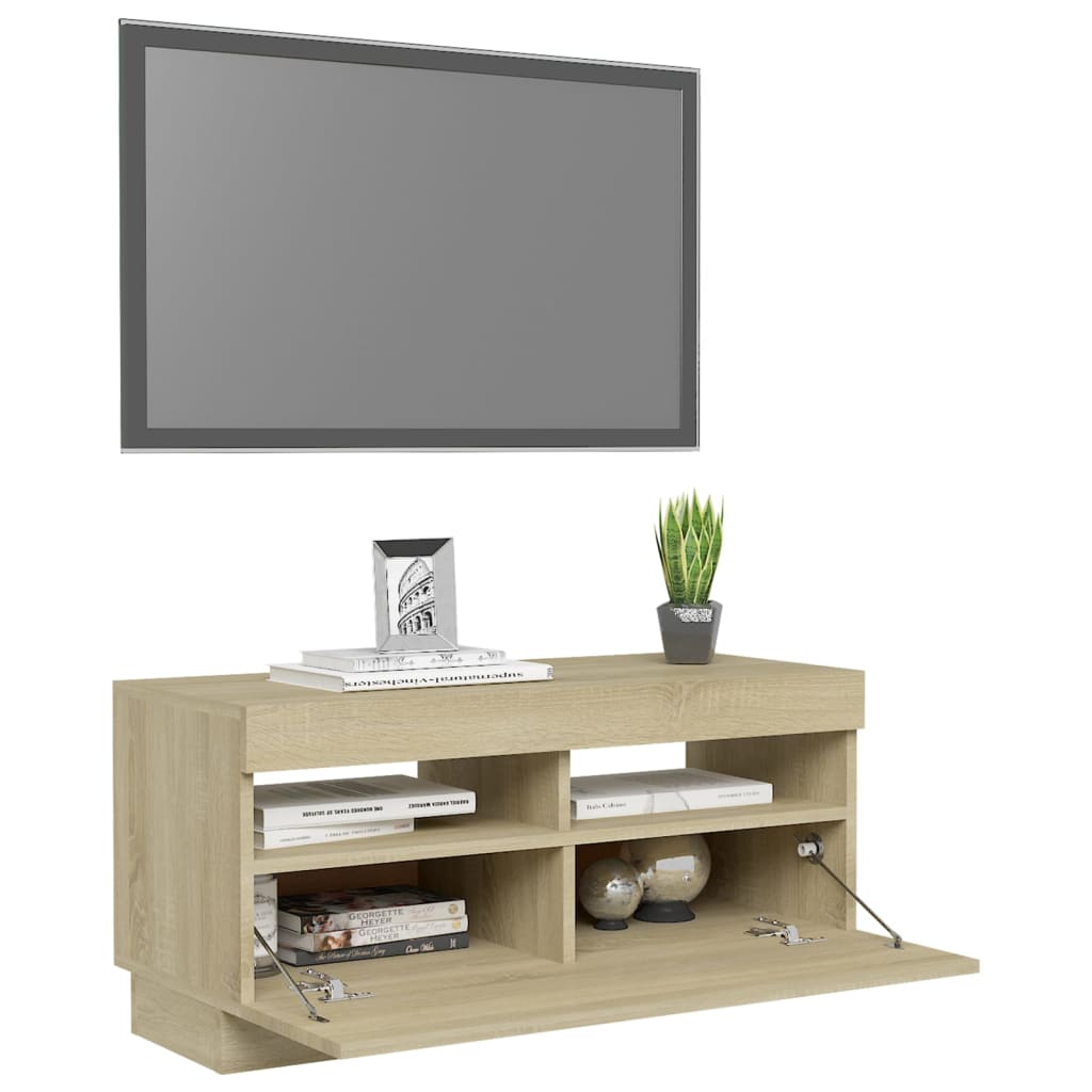 vidaXL Comodă TV cu lumini LED, stejar Sonoma, 80x35x40 cm