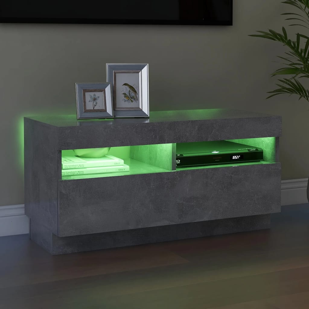 vidaXL Comodă TV cu lumini LED, gri beton, 80x35x40 cm