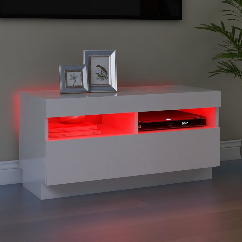 vidaXL Comodă TV cu lumini LED, alb extralucios, 80x35x40 cm