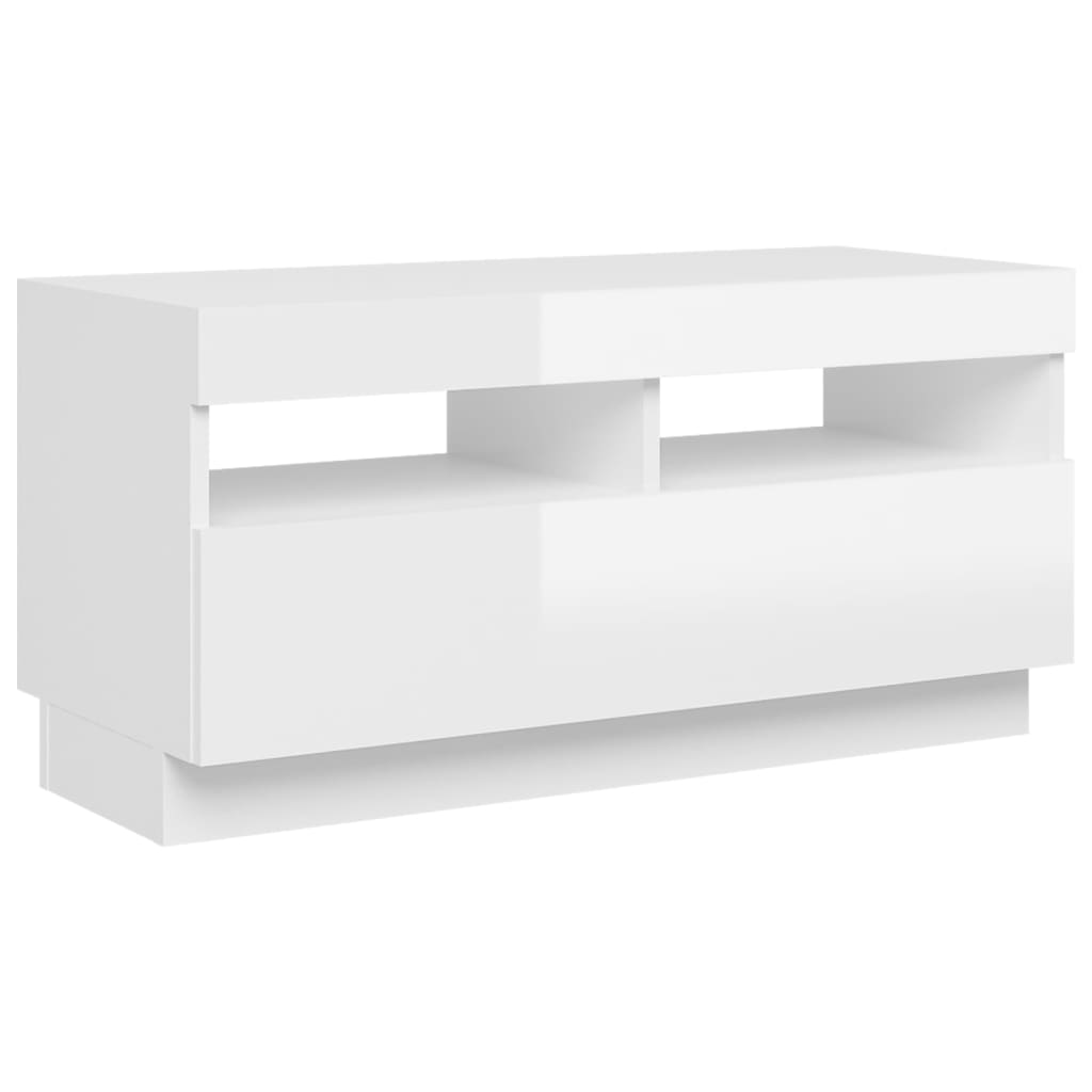 vidaXL Comodă TV cu lumini LED, alb extralucios, 80x35x40 cm
