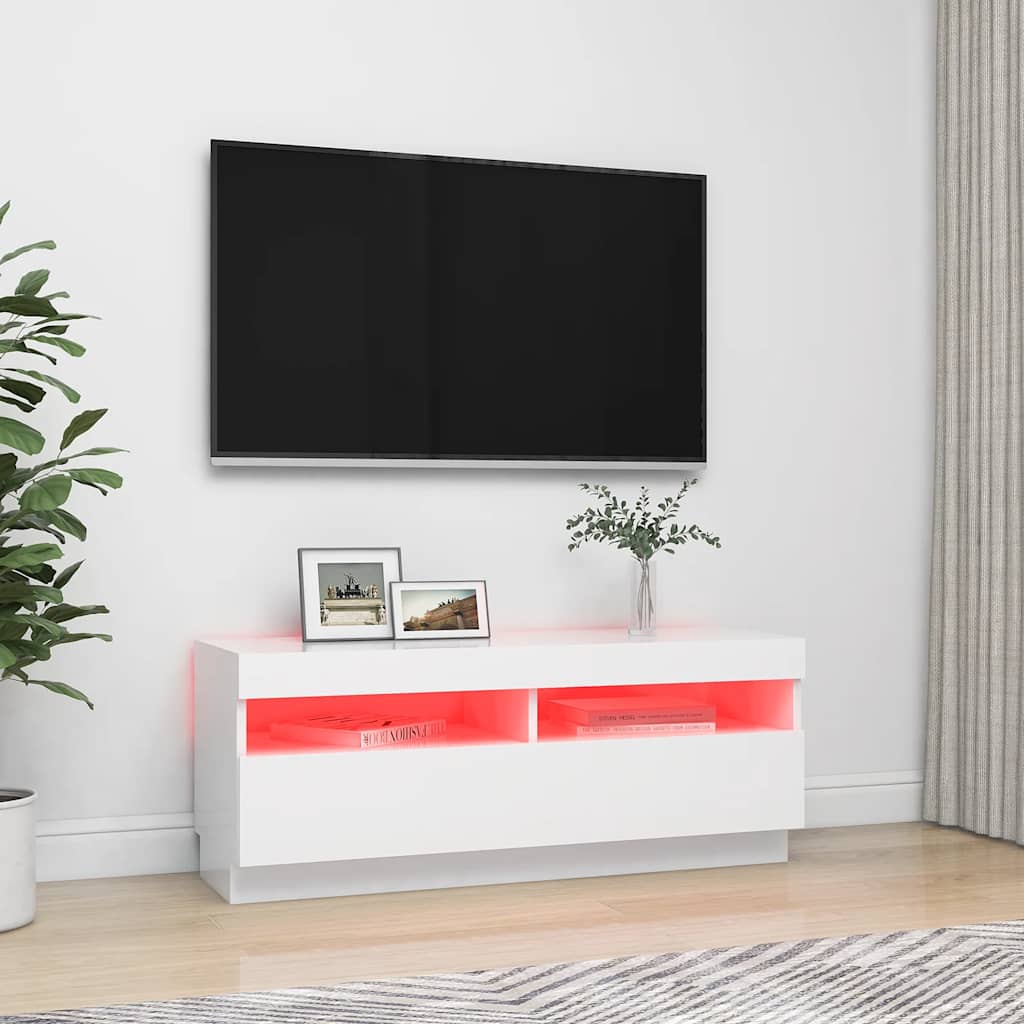 vidaXL Comodă TV cu lumini LED, alb, 100x35x40 cm vidaXL Comodă TV cu lumini LED, alb, 100x35x40 cm
