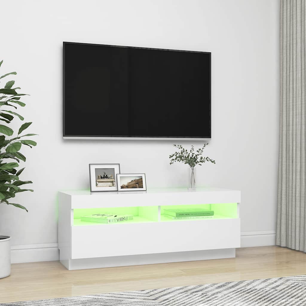 vidaXL Comodă TV cu lumini LED, alb, 100x35x40 cm vidaXL Comodă TV cu lumini LED, alb, 100x35x40 cm