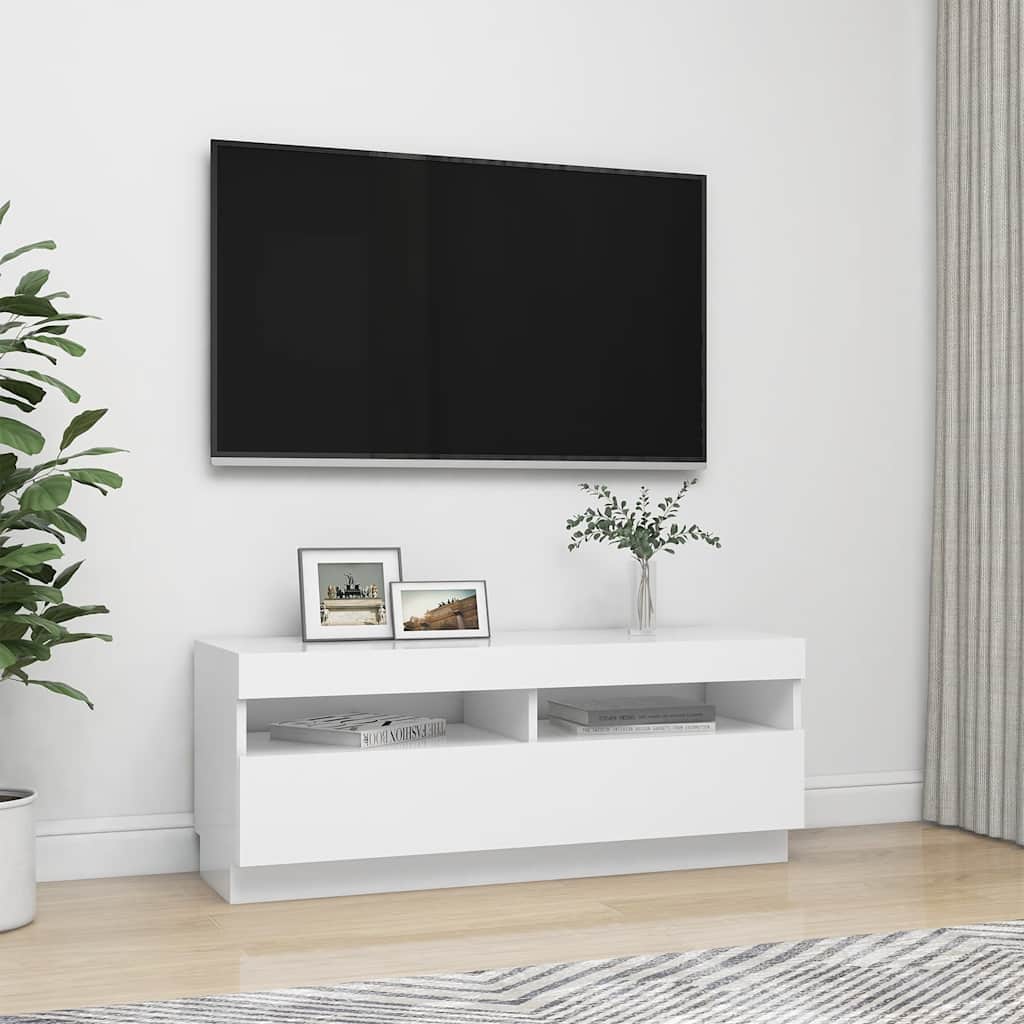vidaXL Comodă TV cu lumini LED, alb, 100x35x40 cm vidaXL Comodă TV cu lumini LED, alb, 100x35x40 cm