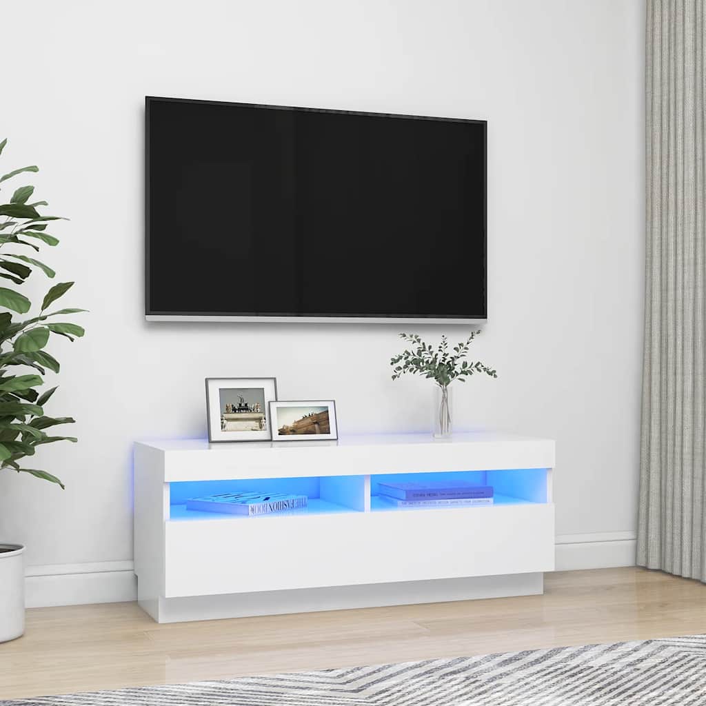 vidaXL Comodă TV cu lumini LED, alb, 100x35x40 cm vidaXL Comodă TV cu lumini LED, alb, 100x35x40 cm