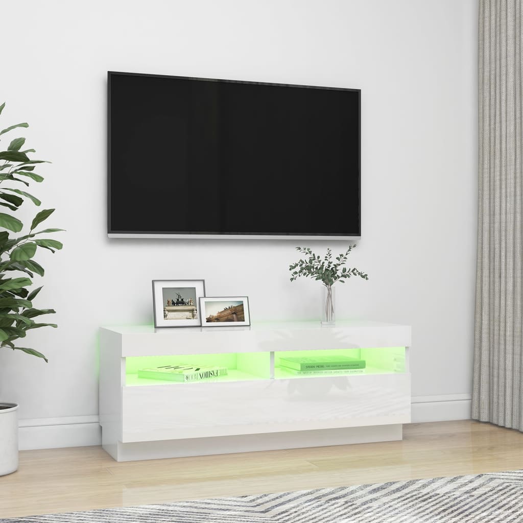vidaXL Comodă TV cu lumini LED, alb extralucios, 100x35x40 cm vidaXL Comodă TV cu lumini LED, alb extralucios, 100x35x40 cm