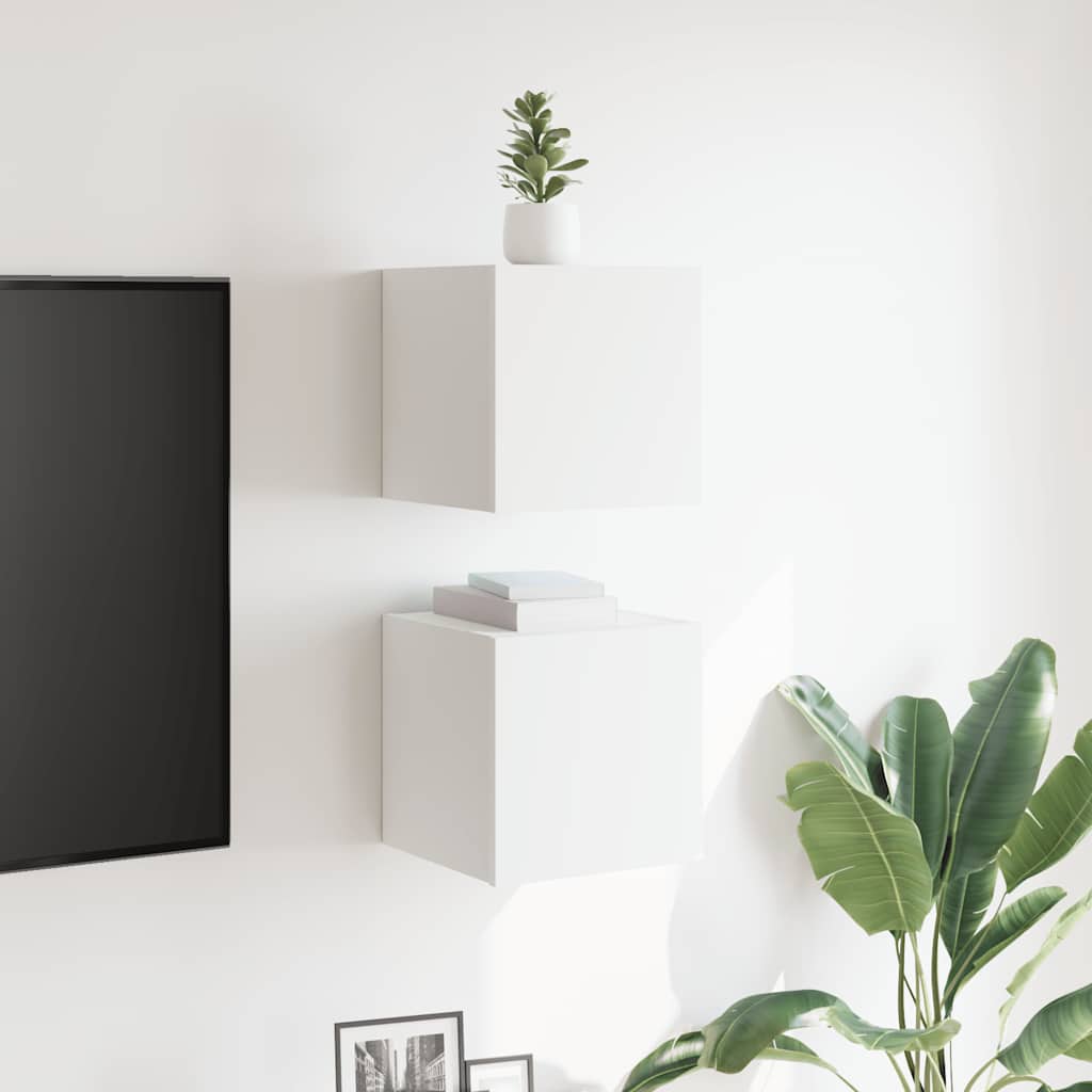 vidaXL Dulapuri TV montate pe perete, 2 buc., alb, 30,5x30x30 cm vidaXL Dulapuri TV montate pe perete, 2 buc., alb, 30,5x30x30 cm