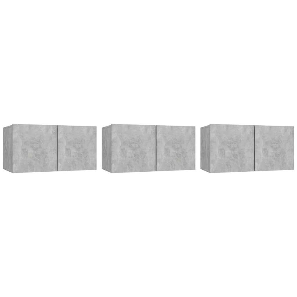 vidaXL Dulapuri TV suspendate, 3 buc., gri beton, 60x30x30 cm