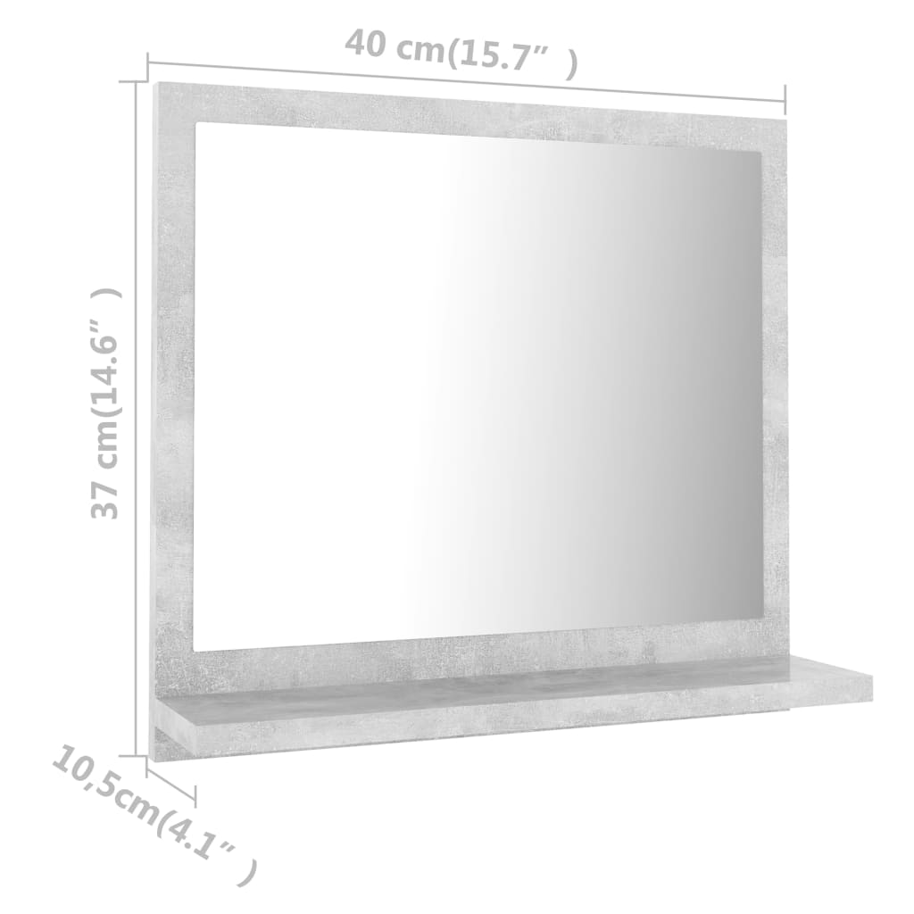 vidaXL Oglindă de baie, gri beton, 40 x 10,5 x 37 cm, PAL