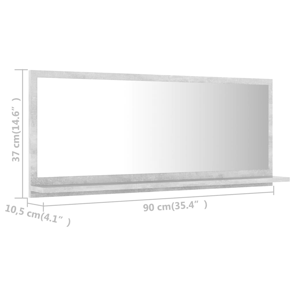 vidaXL Dulap de baie cu oglindă, gri beton, 90 x 10,5 x 37 cm, PAL vidaXL Dulap de baie cu oglindă, gri beton, 90 x 10,5 x 37 cm, PAL