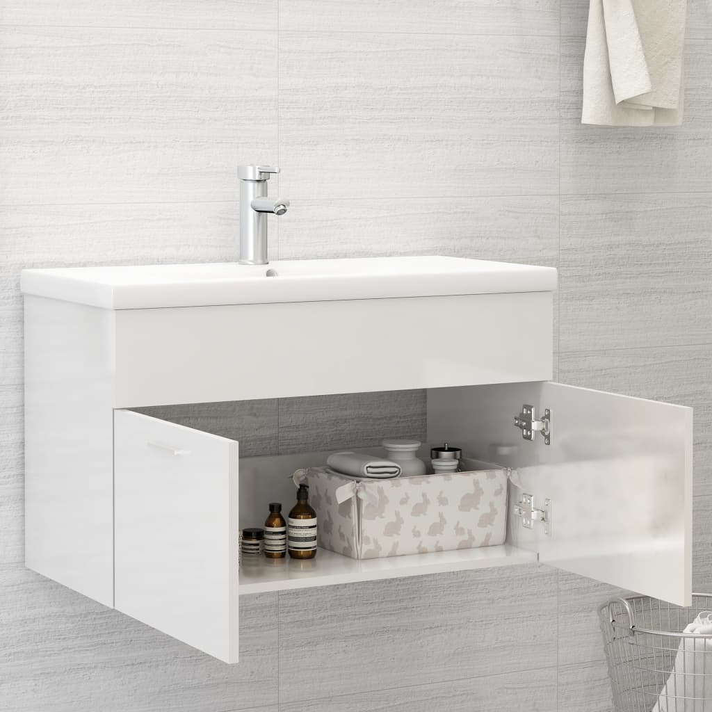 vidaXL Dulap de chiuvetă, alb extralucios, 80x38,5x46 cm, PAL vidaXL Dulap de chiuvetă, alb extralucios, 80x38,5x46 cm, PAL