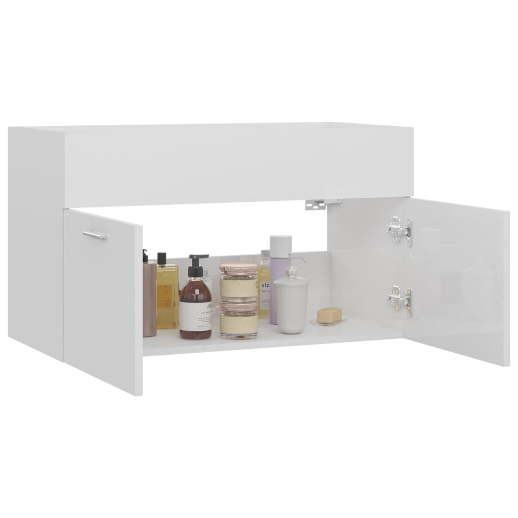 vidaXL Dulap de chiuvetă, alb extralucios, 80x38,5x46 cm, PAL vidaXL Dulap de chiuvetă, alb extralucios, 80x38,5x46 cm, PAL