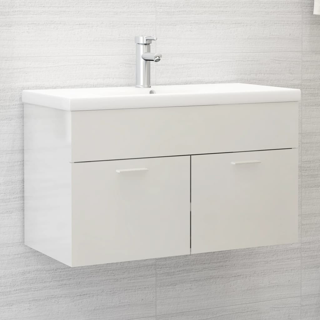vidaXL Dulap de chiuvetă, alb extralucios, 80x38,5x46 cm, PAL vidaXL Dulap de chiuvetă, alb extralucios, 80x38,5x46 cm, PAL