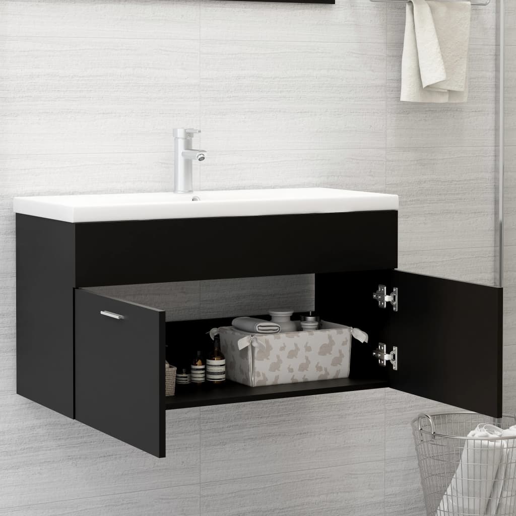 vidaXL Dulap de chiuvetă, negru, 90x38,5x46 cm, PAL vidaXL Dulap de chiuvetă, negru, 90x38,5x46 cm, PAL