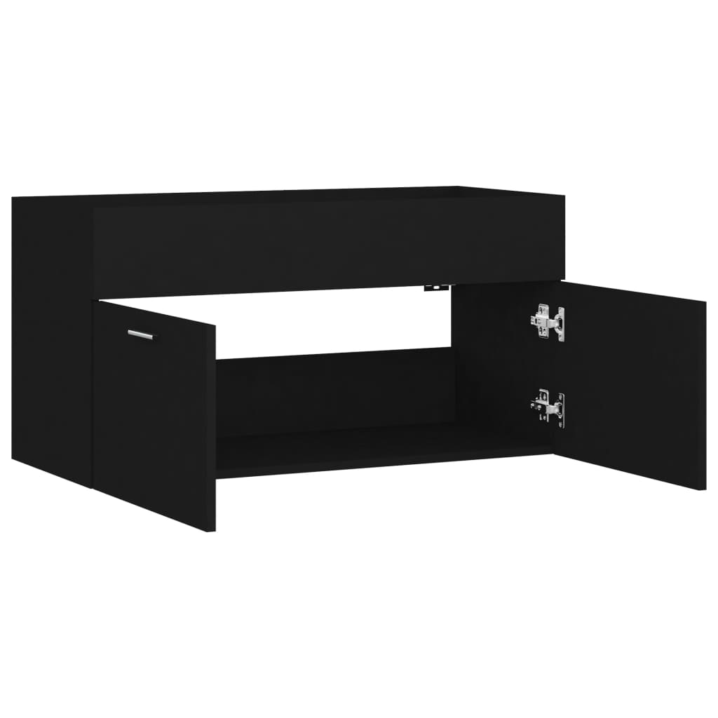 vidaXL Dulap de chiuvetă, negru, 90x38,5x46 cm, PAL vidaXL Dulap de chiuvetă, negru, 90x38,5x46 cm, PAL