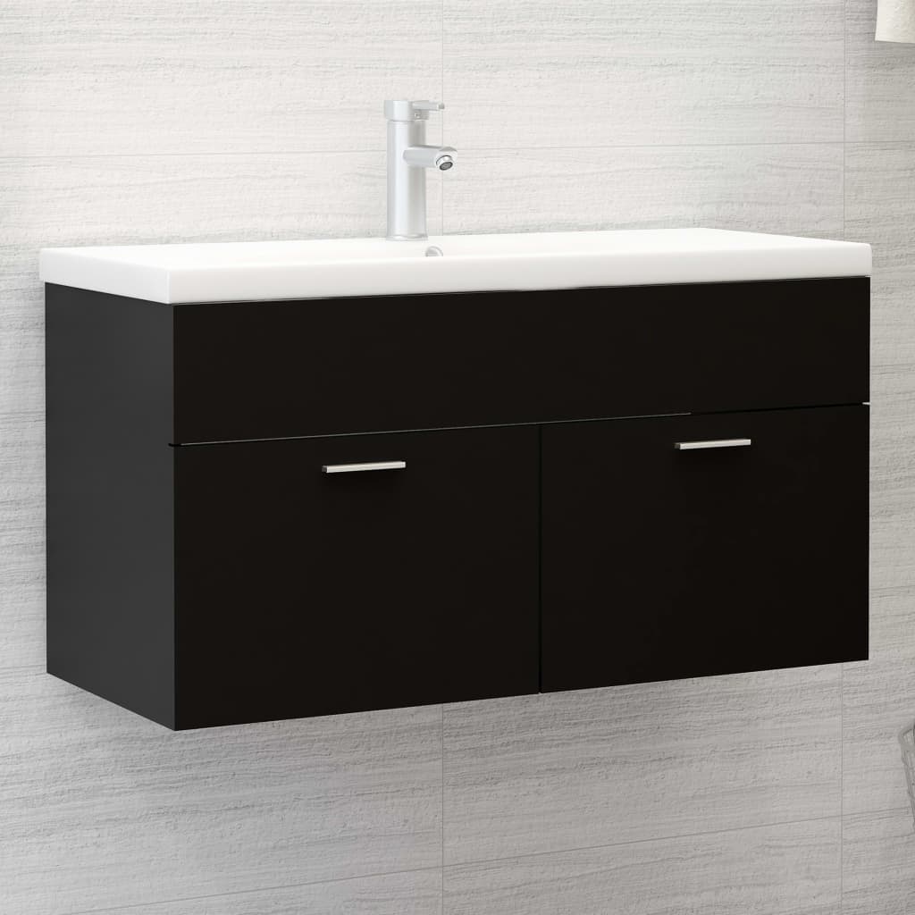 vidaXL Dulap de chiuvetă, negru, 90x38,5x46 cm, PAL vidaXL Dulap de chiuvetă, negru, 90x38,5x46 cm, PAL