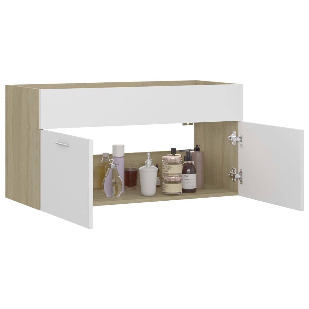 vidaXL Dulap de chiuvetă, alb și stejar Sonoma, 90x38,5x46 cm, PAL vidaXL Dulap de chiuvetă, alb și stejar Sonoma, 90x38,5x46 cm, PAL