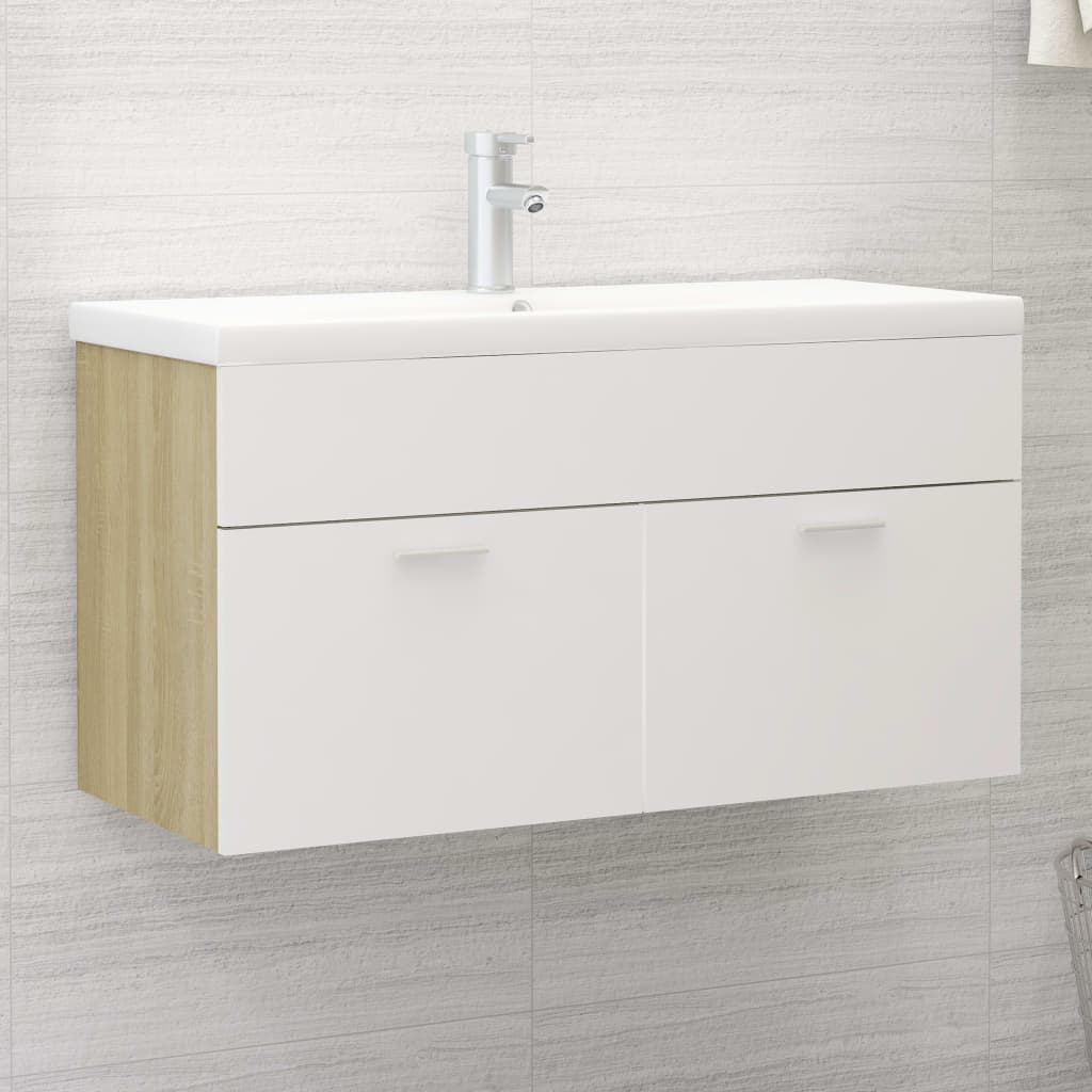 vidaXL Dulap de chiuvetă, alb și stejar Sonoma, 90x38,5x46 cm, PAL vidaXL Dulap de chiuvetă, alb și stejar Sonoma, 90x38,5x46 cm, PAL