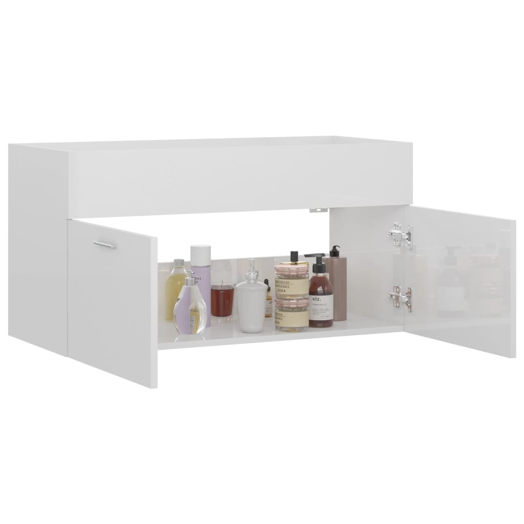 vidaXL Dulap de chiuvetă, alb extralucios, 90x38,5x46 cm, PAL vidaXL Dulap de chiuvetă, alb extralucios, 90x38,5x46 cm, PAL