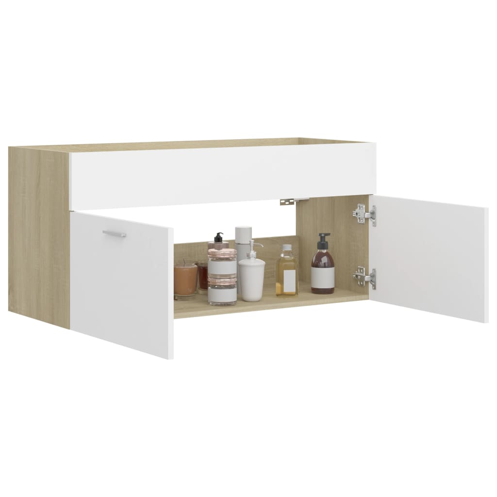 vidaXL Dulap de chiuvetă, alb și stejar Sonoma, 100x38,5x46 cm, PAL vidaXL Dulap de chiuvetă, alb și stejar Sonoma, 100x38,5x46 cm, PAL