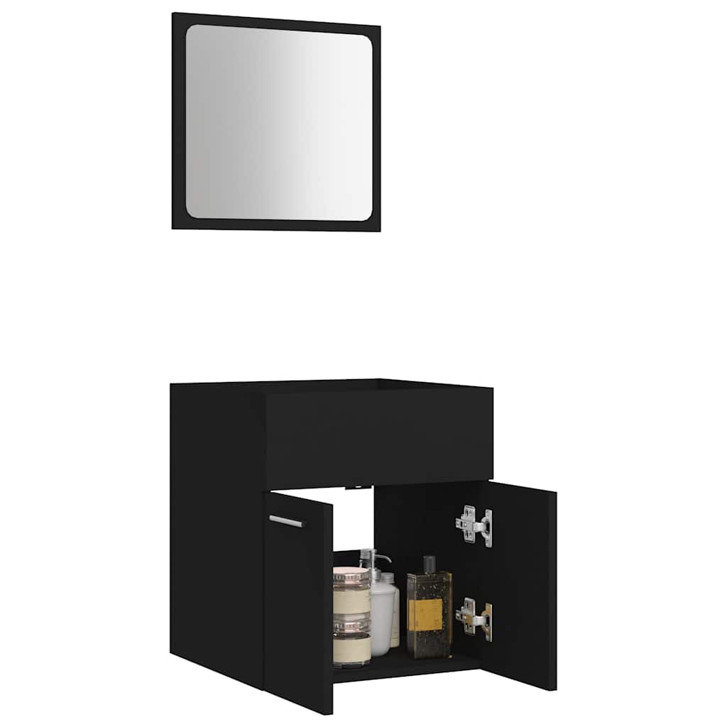 vidaXL Set mobilier de baie, 2 piese, negru, PAL vidaXL Set mobilier de baie, 2 piese, negru, PAL