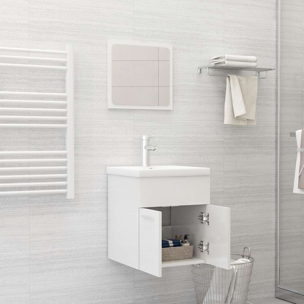 vidaXL Set mobilier de baie, 2 piese, alb extralucios, lemn prelucrat vidaXL Set mobilier de baie, 2 piese, alb extralucios, lemn prelucrat
