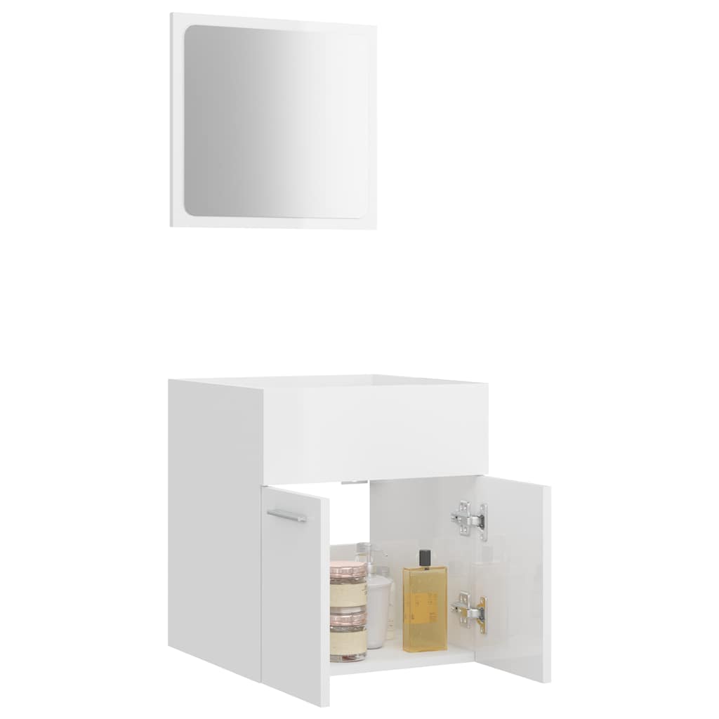 vidaXL Set mobilier de baie, 2 piese, alb extralucios, lemn prelucrat vidaXL Set mobilier de baie, 2 piese, alb extralucios, lemn prelucrat