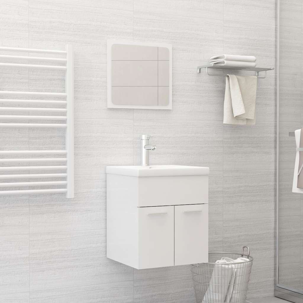 vidaXL Set mobilier de baie, 2 piese, alb extralucios, lemn prelucrat vidaXL Set mobilier de baie, 2 piese, alb extralucios, lemn prelucrat