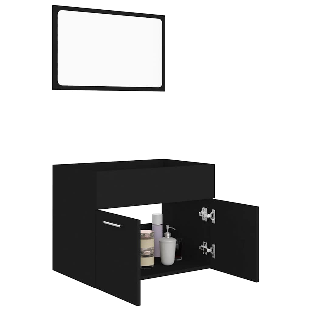 vidaXL Set mobilier de baie, 2 piese, negru, PAL vidaXL Set mobilier de baie, 2 piese, negru, PAL