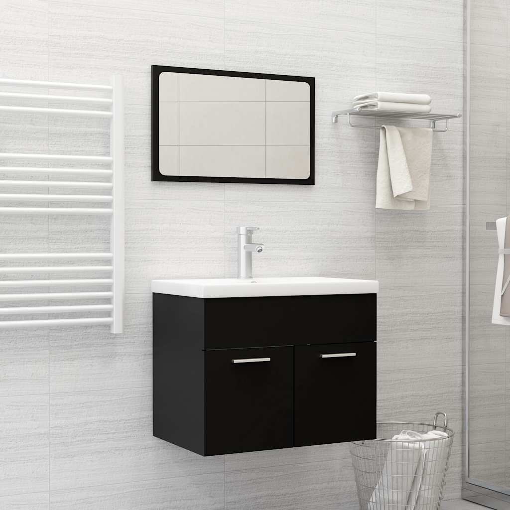 vidaXL Set mobilier de baie, 2 piese, negru, PAL vidaXL Set mobilier de baie, 2 piese, negru, PAL
