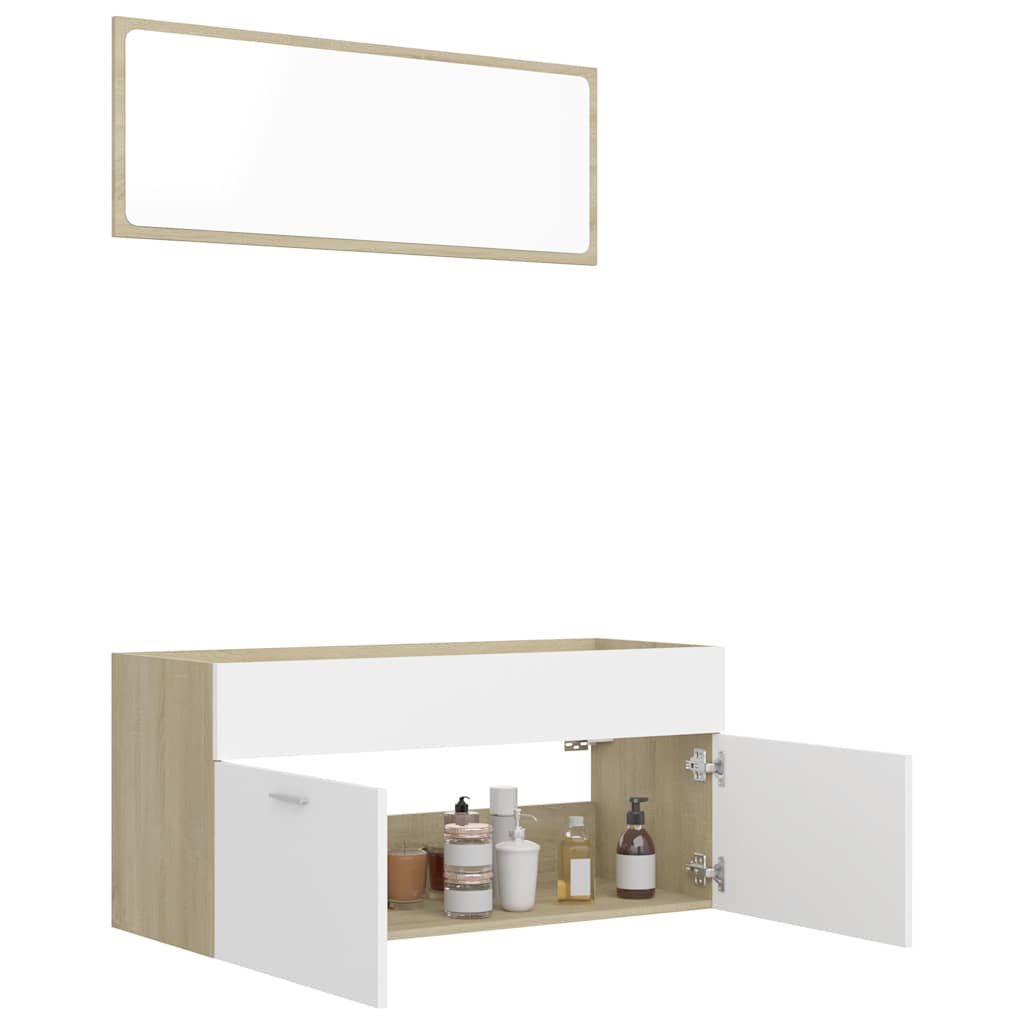 vidaXL Set mobilier baie, 2 piese, alb și stejar sonoma, PAL vidaXL Set mobilier baie, 2 piese, alb și stejar sonoma, PAL