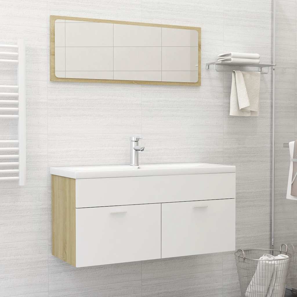 vidaXL Set mobilier baie, 2 piese, alb și stejar sonoma, PAL vidaXL Set mobilier baie, 2 piese, alb și stejar sonoma, PAL