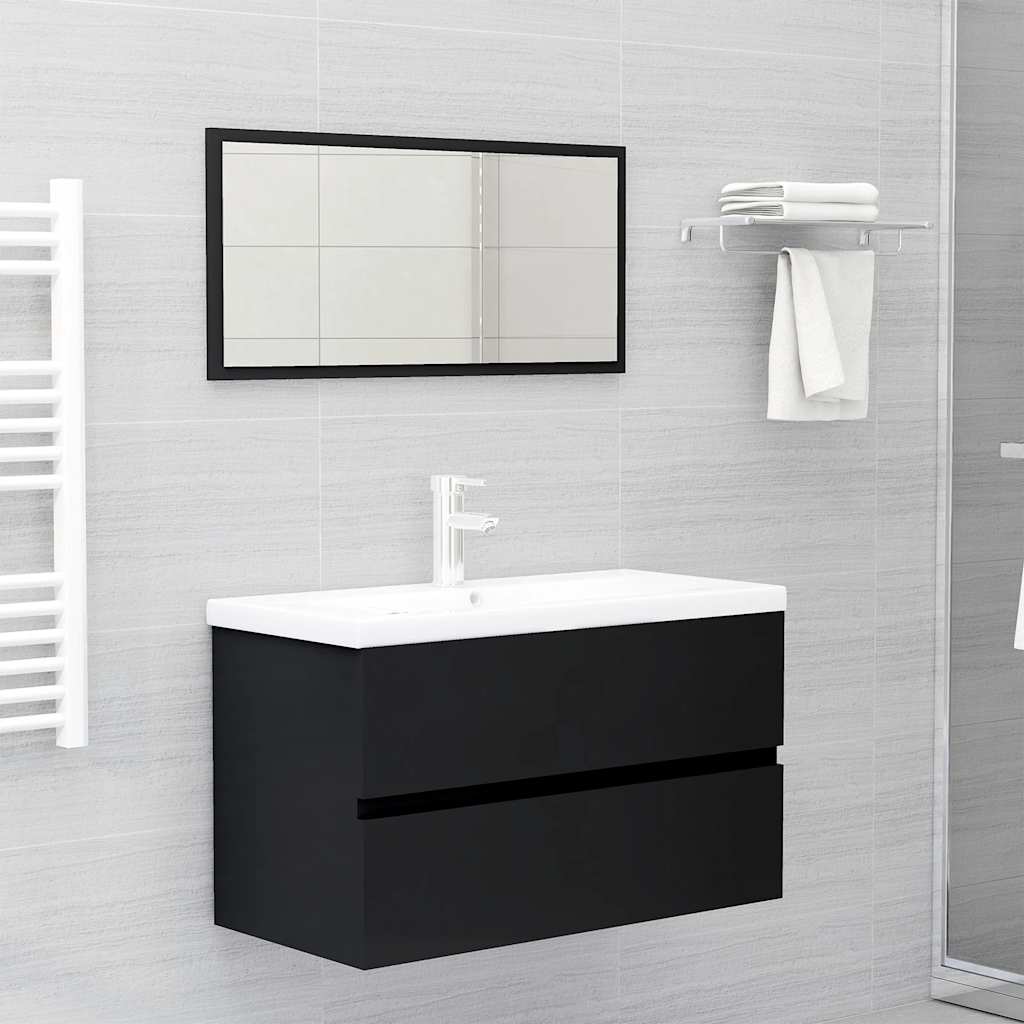 vidaXL Set mobilier de baie, 2 piese, negru, PAL vidaXL Set mobilier de baie, 2 piese, negru, PAL