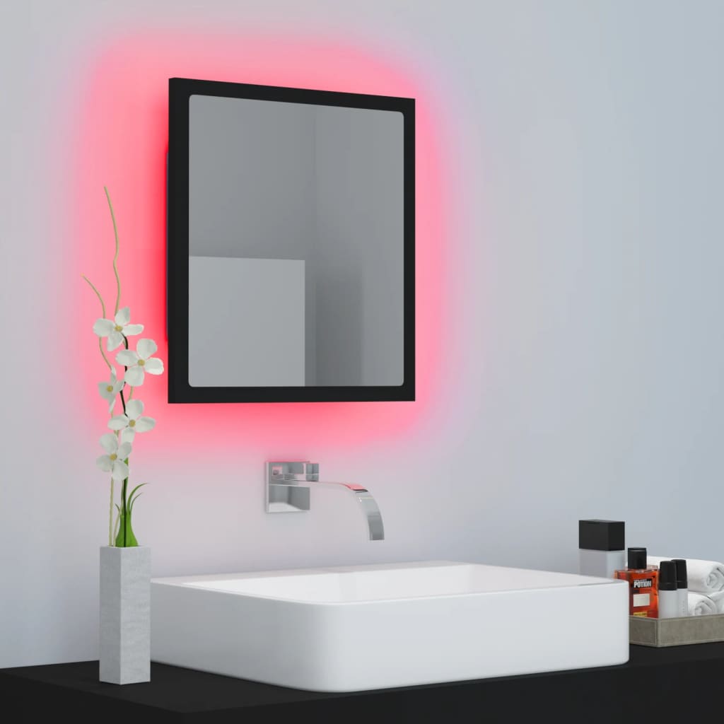 vidaXL Oglindă de baie cu LED, negru, 40x8,5x37 cm, acril