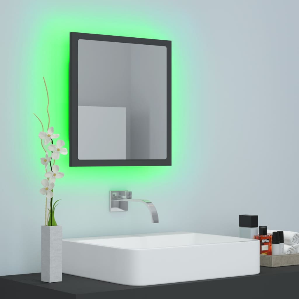 vidaXL Oglindă de baie cu LED, gri, 40x8,5x37 cm, acril