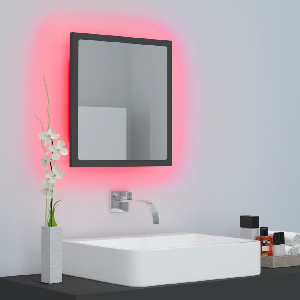 vidaXL Oglindă de baie cu LED, gri, 40x8,5x37 cm, acril