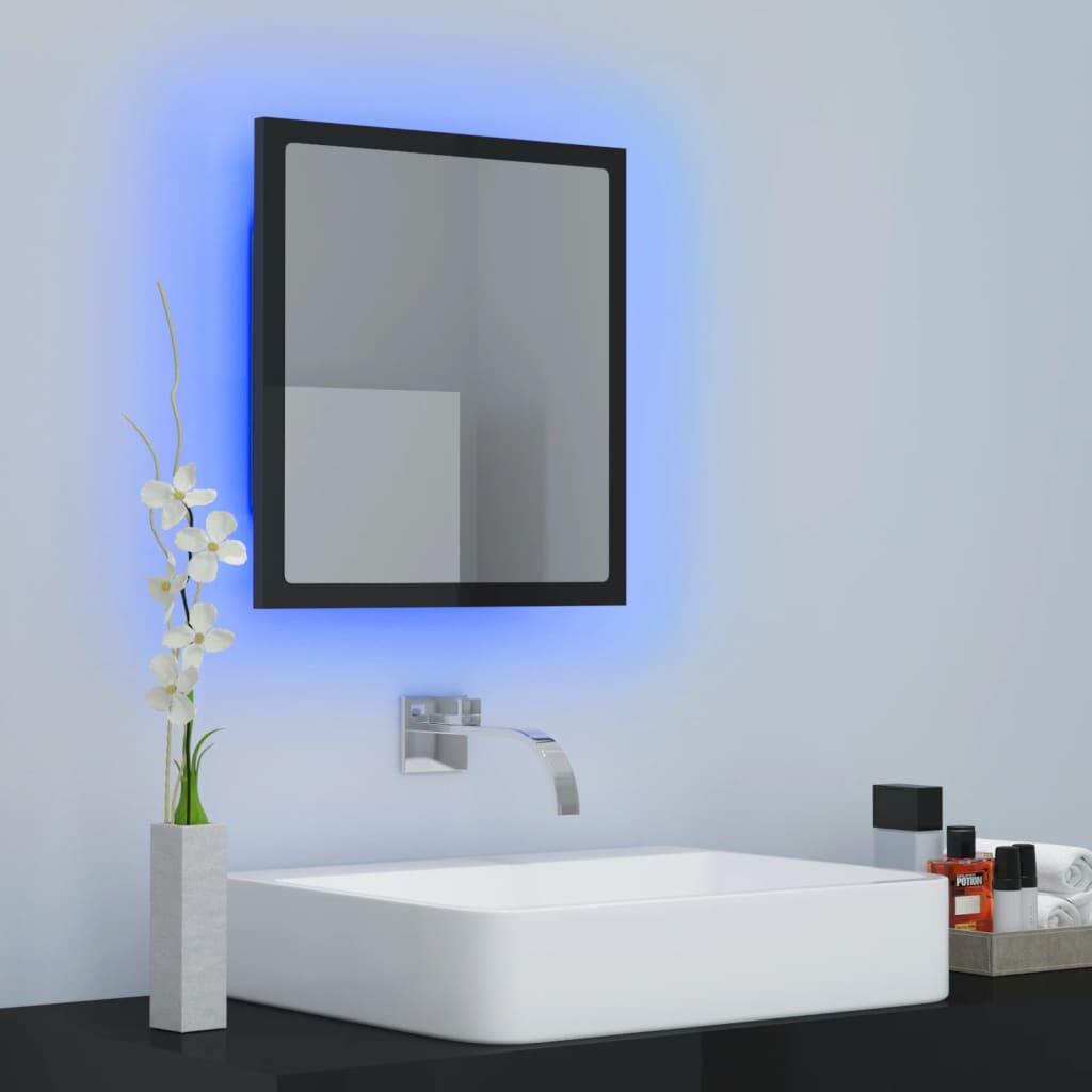 vidaXL Oglindă de baie cu LED, negru extralucios, 40x8,5x37 cm, acril